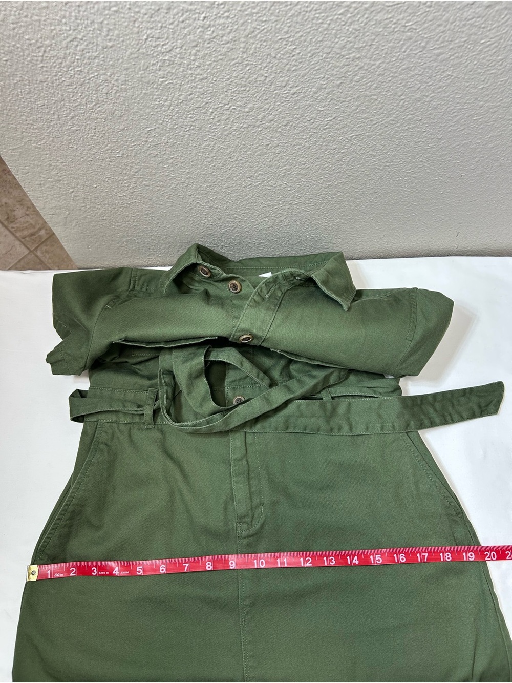 J Crew Cotton Olive Green Utility Shirt Dress Belt Pockets Elastic Back Waist 2 - Picture 11 of 14